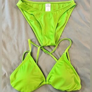 Wild Fable Green Bikini - ribbed - tie back